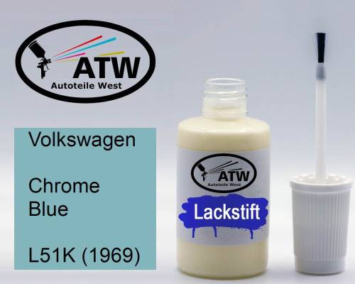 Volkswagen, Chrome Blue, L51K (1969): 20ml Lackstift, von ATW Autoteile West.